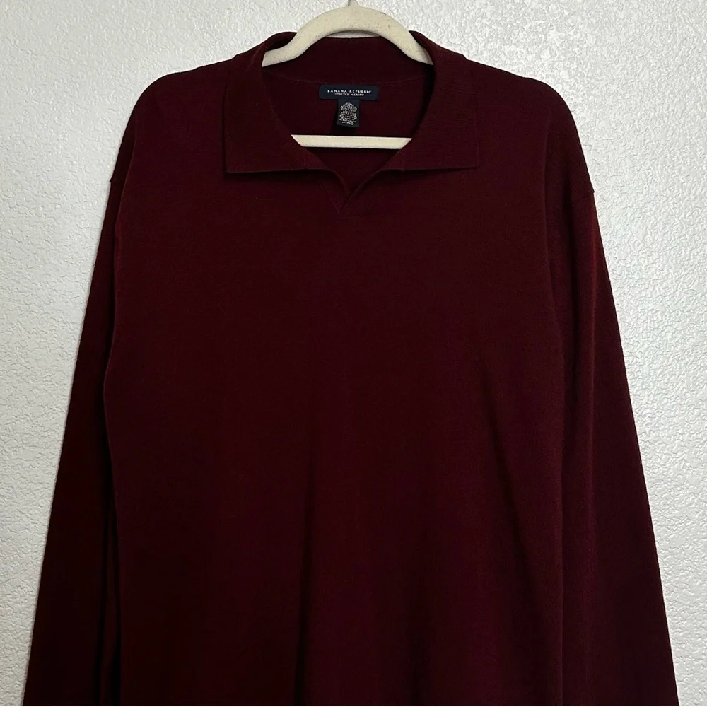 Banana Republic Stretch Merino Blend Maroon Men's Long Sleeves Polos, Size XL